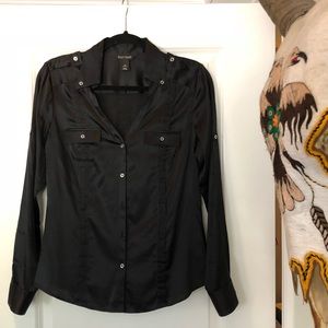 White House Black Market Black Satin Blouse